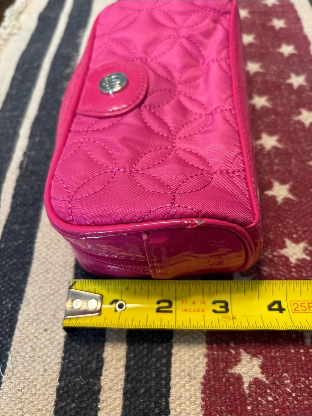 Vera Bradley Hot Pink Quilted Cosmetic Pouch with Silver Accent